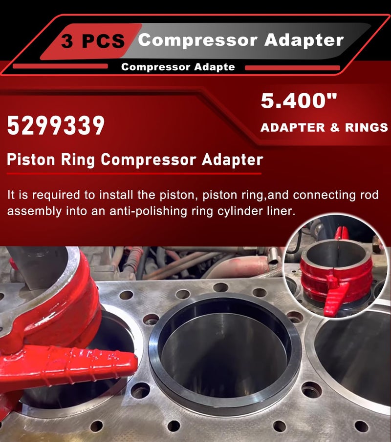 Camoo 3pcs Piston Ring Compressor Adapter & Anti-Polishing Ring For Cummins ISX QSX 15 & Caterpillar 3400, 3406, 3408, C15 Work with 7040 Piston Ring Compressor 5.4" Bore, Replace 5299339, 5299447 & 5299448 - Image 3